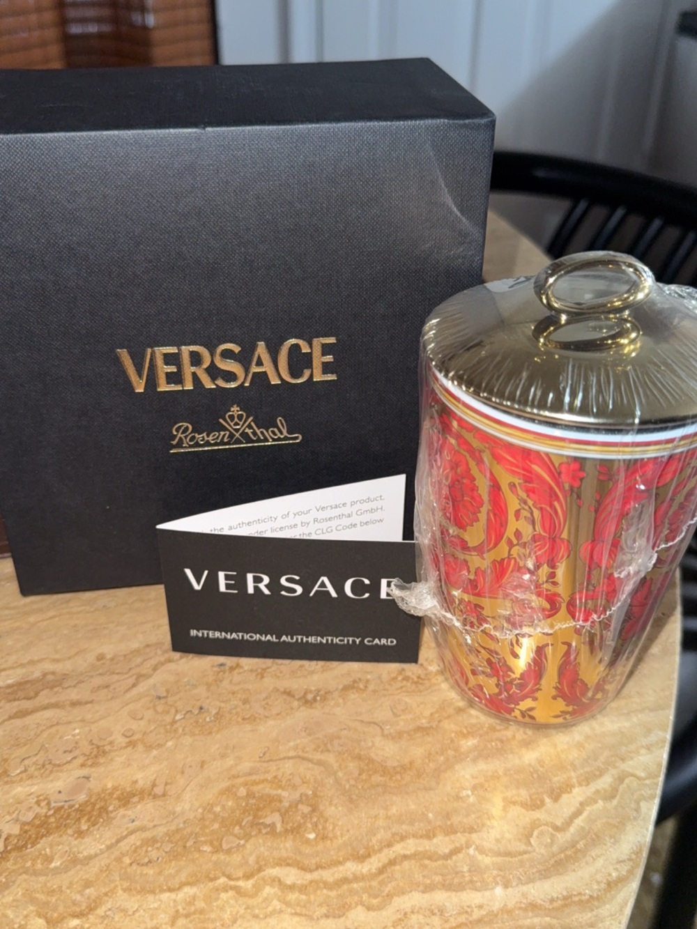 Versace Red and Gold Baroque Ceramic Candle with Decorative Lid - Picture 1 of 4